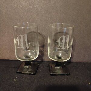 Disaronno Pedestal Cordial Glass 'M"  engaved, set of 2